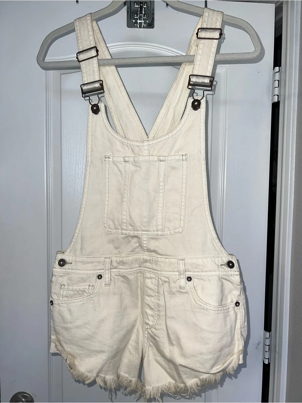 Free People White/Cream Denim Short Overalls